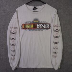 Laughlin River Run Shirt Mens Large White 2009 Biker Rally Long Sleeve Tee